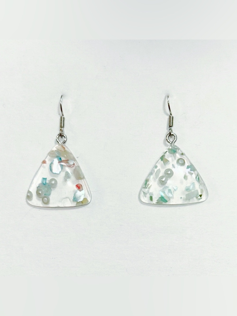 Clear Resin Triangle Drop Earrings with Multicolor Inlay
